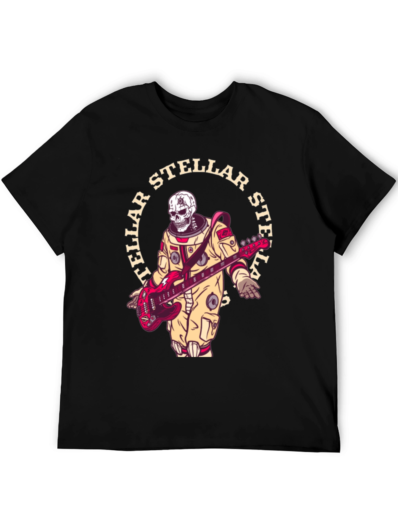 Stellar Skeleton Astronaut Guitarist Black T-Shirt