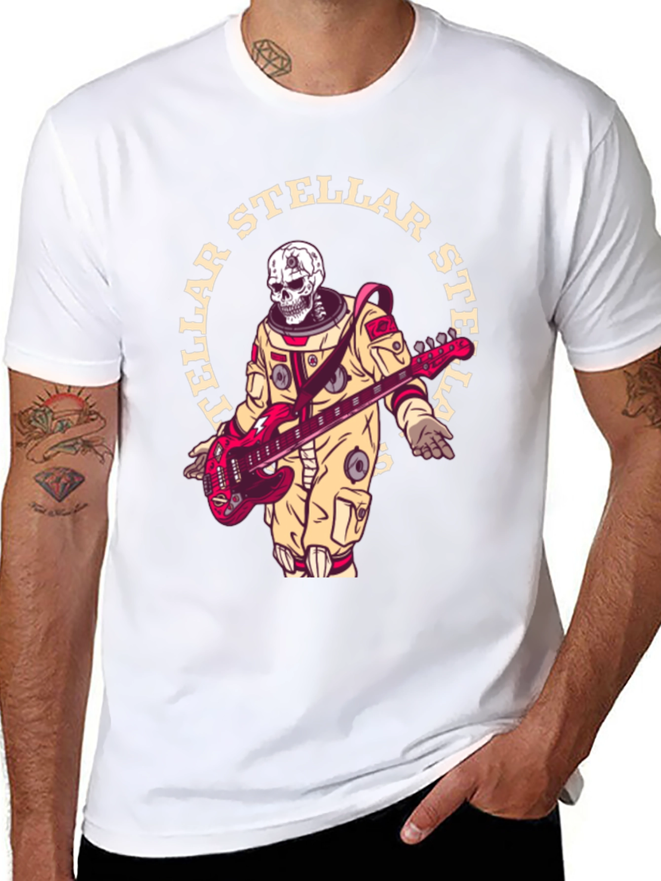Stellar Skeleton Astronaut Guitarist Black T-Shirt