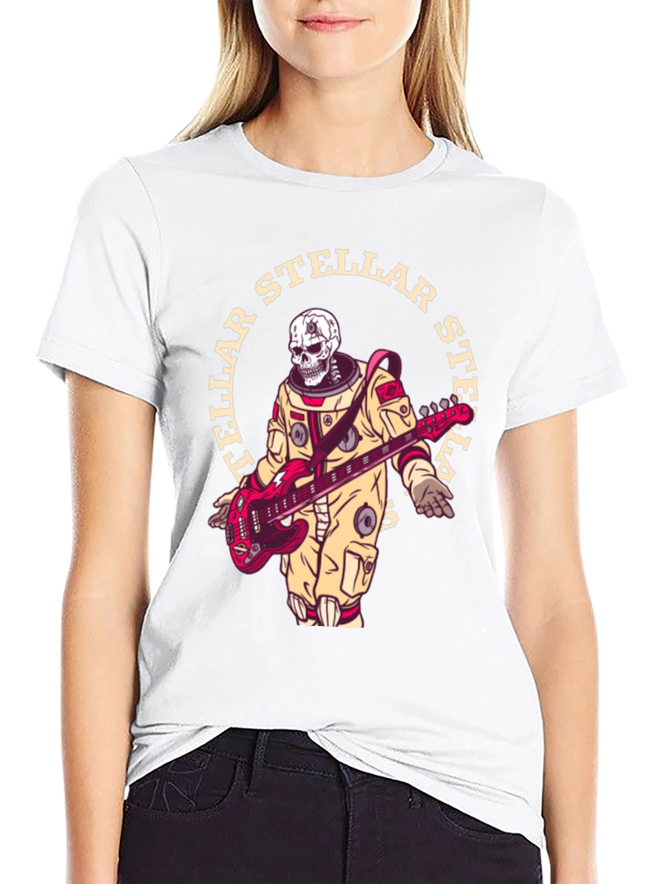 Stellar Skeleton Astronaut Guitarist Black T-Shirt