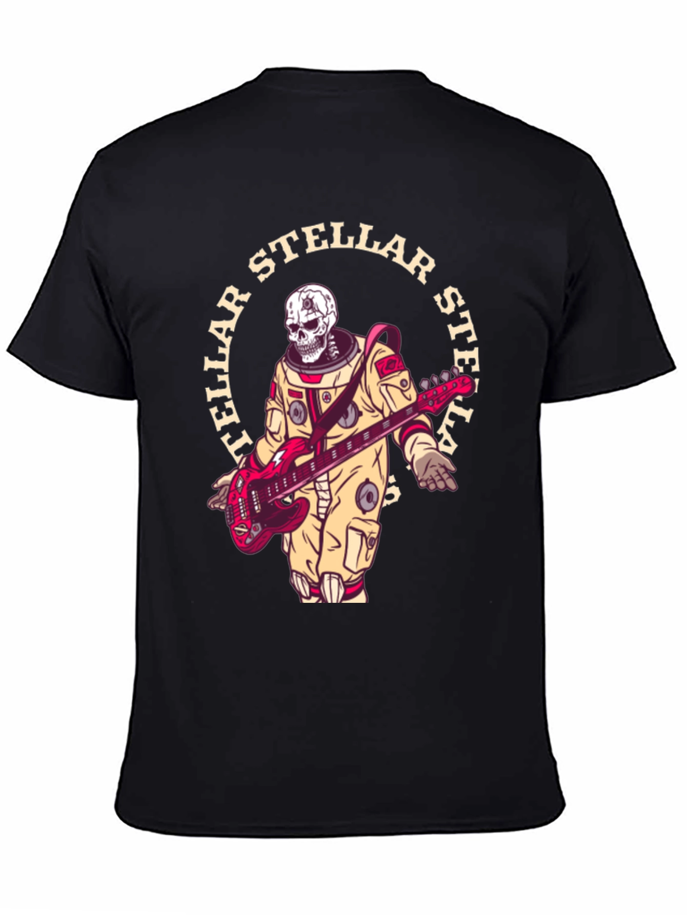 Stellar Skeleton Astronaut Guitarist Black T-Shirt