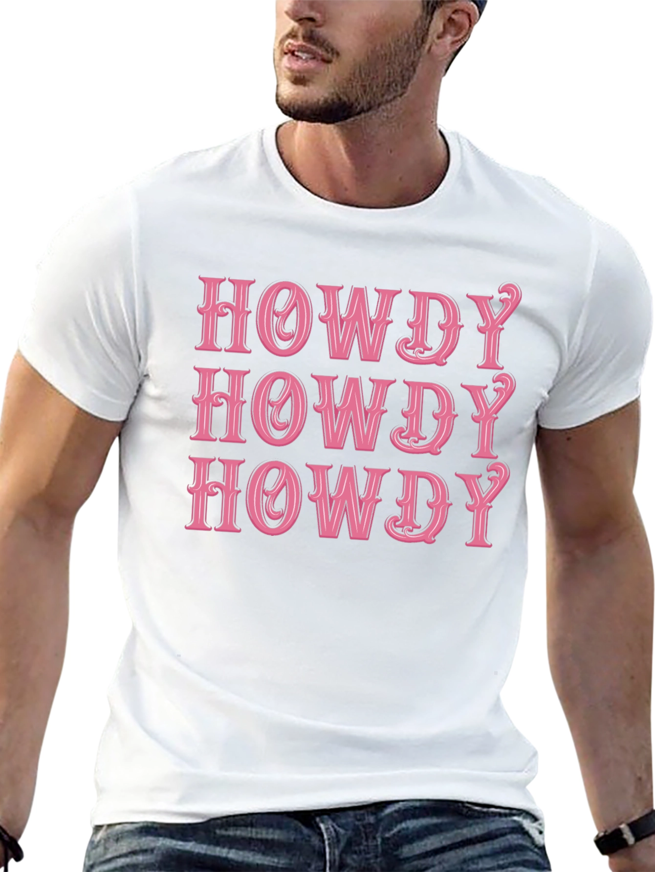 Howdy Graphic Tee - Western Style Pink Text Design