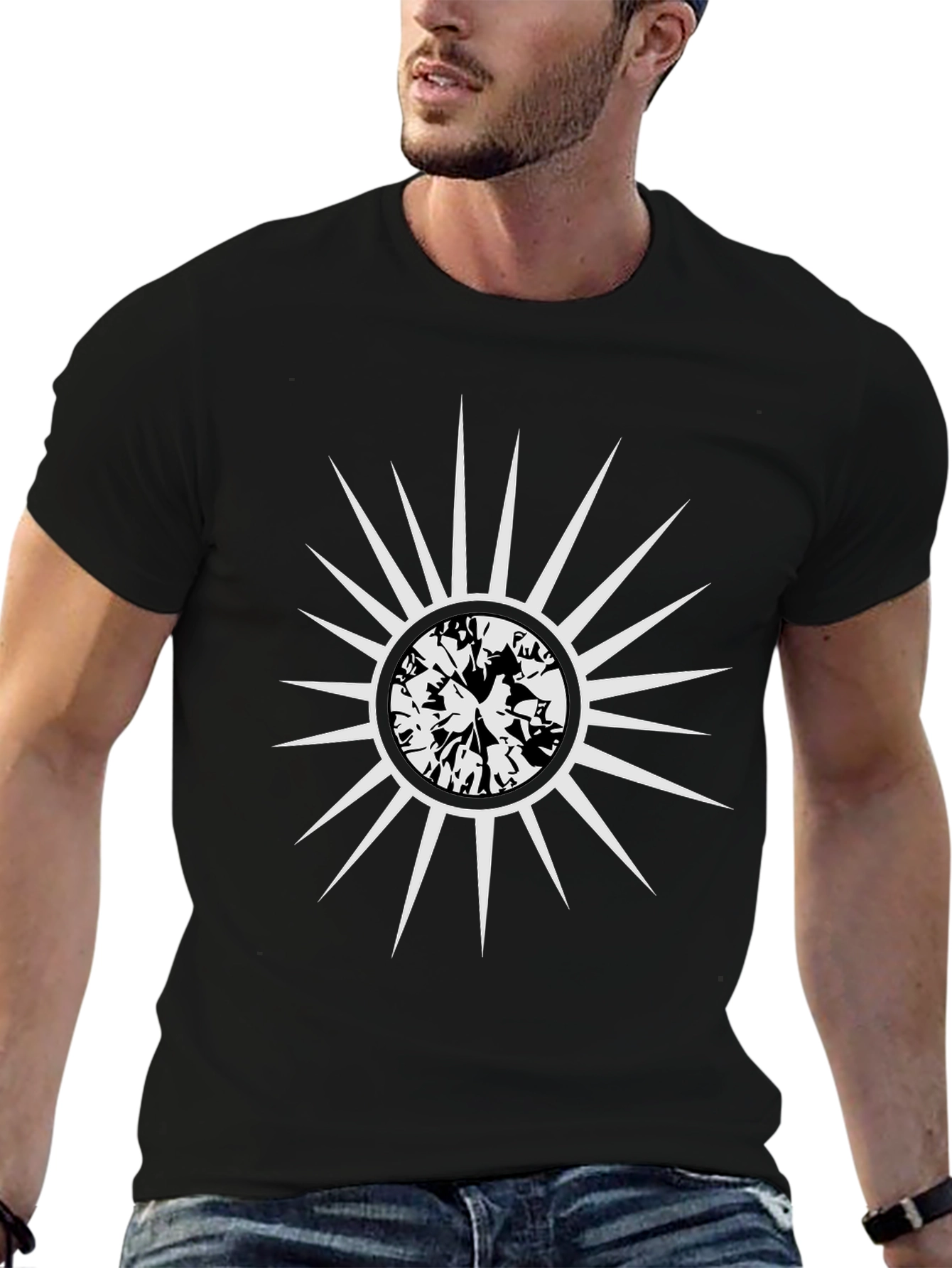 Sunburst Graphic Tee - Stylish Mens Black T-Shirt