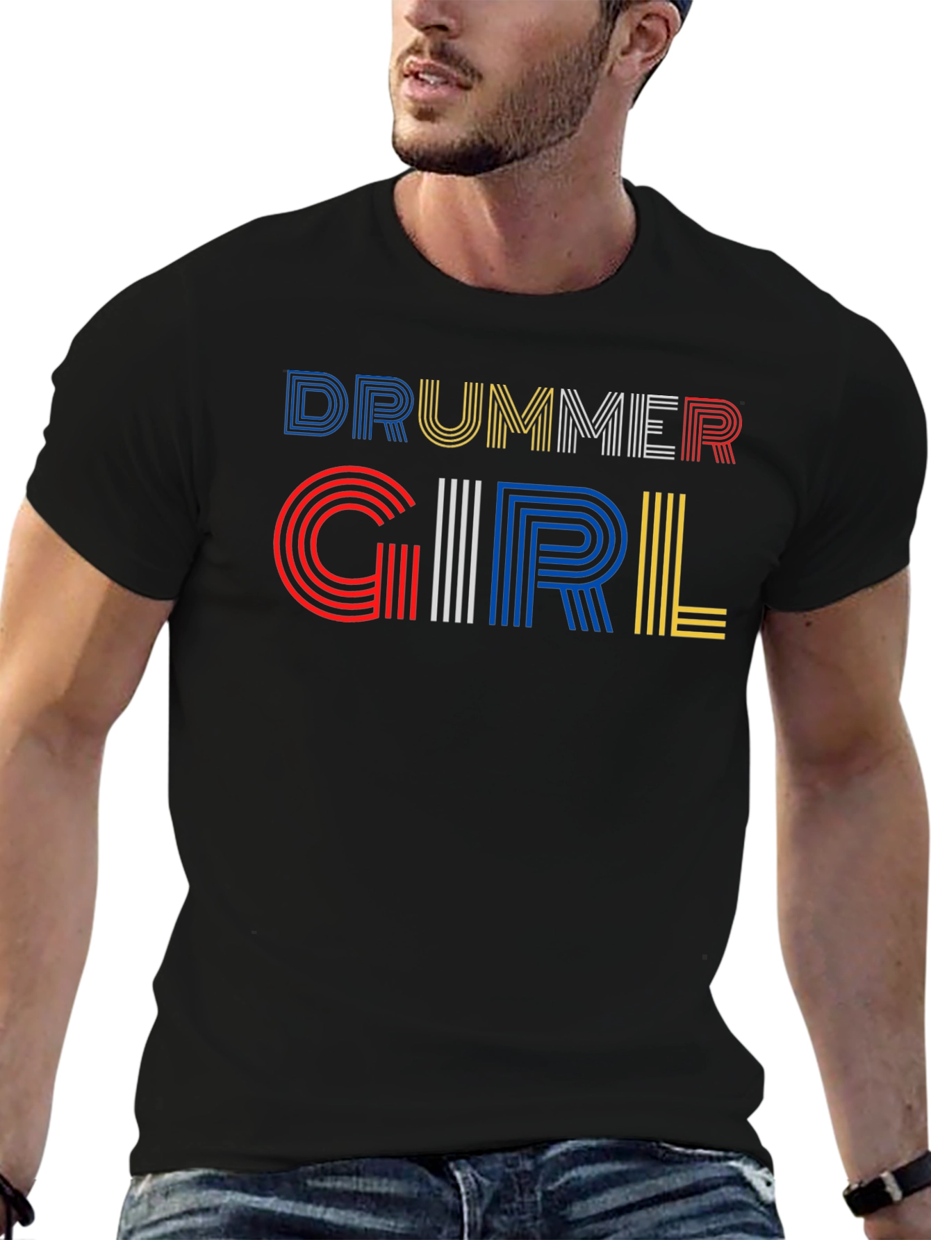 Drummer Girl Graphic Tee - Black Cotton T-Shirt