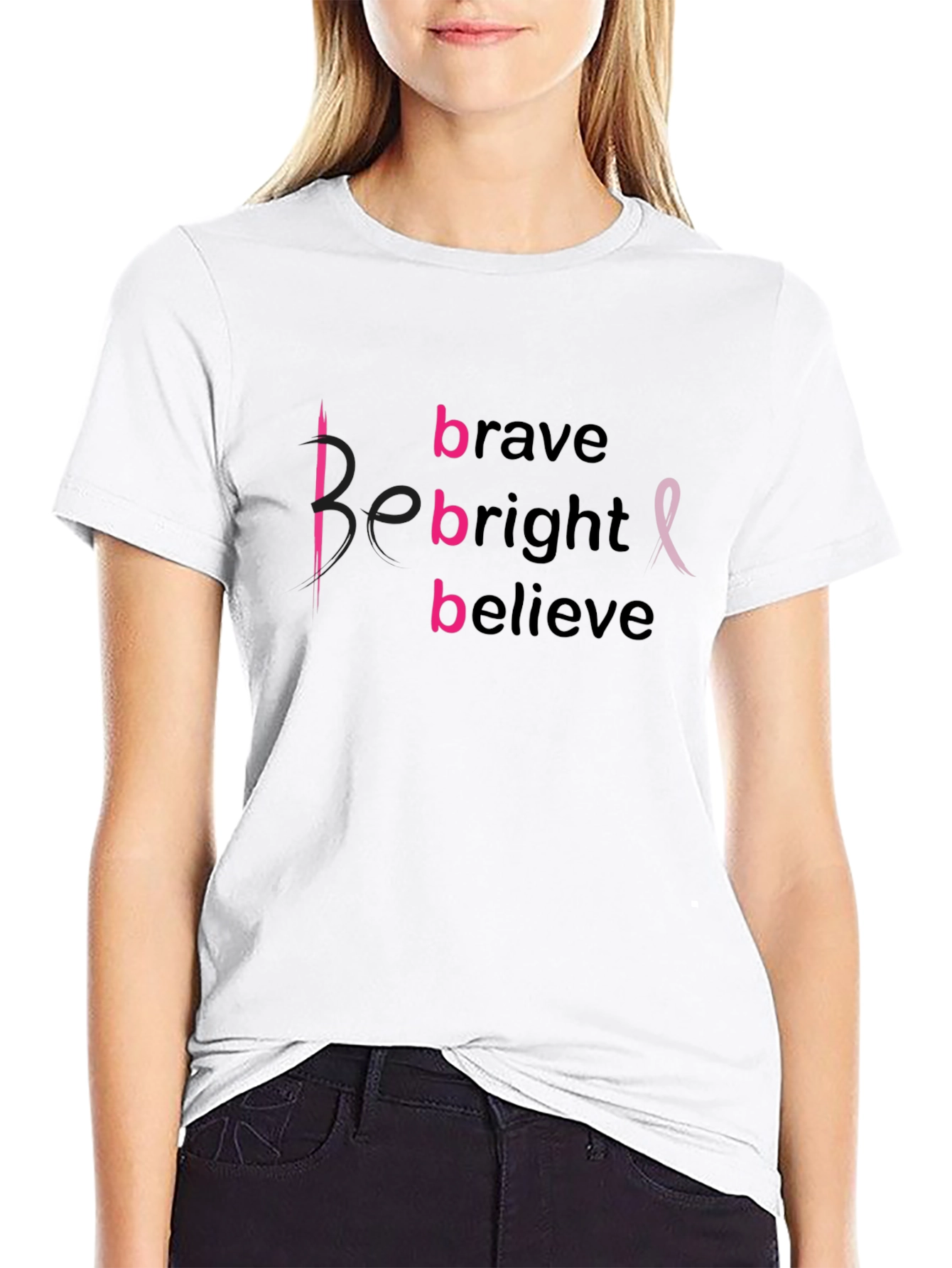 Be Brave Bright Believe Breast Cancer Awareness T-Shirt