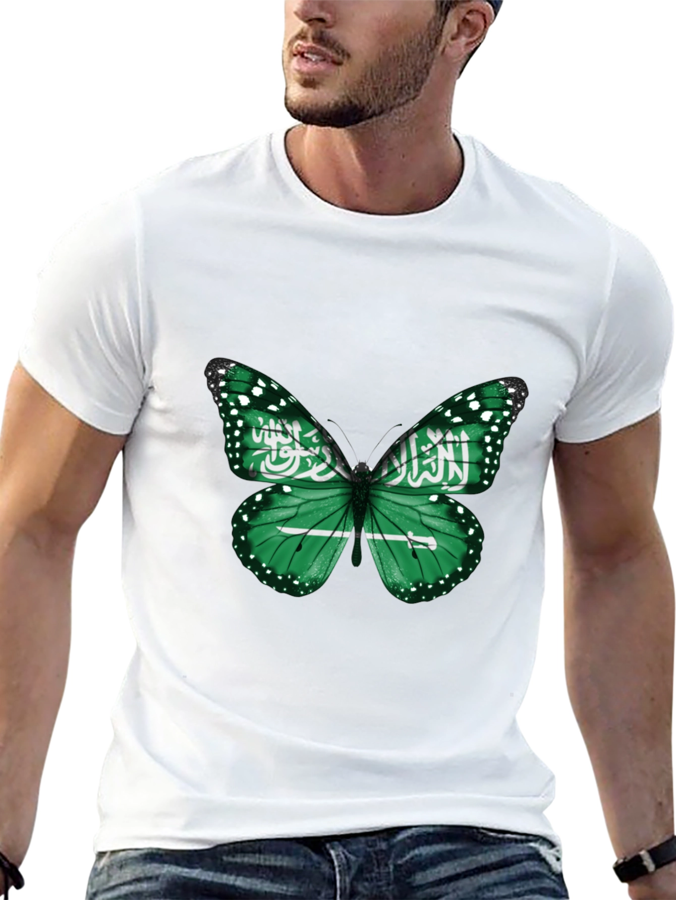 Saudi Arabia Flag Butterfly Black T-Shirt