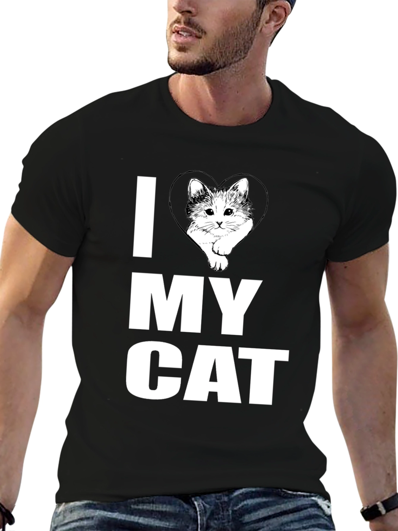I Heart My Cat Graphic T-Shirt Black Cotton