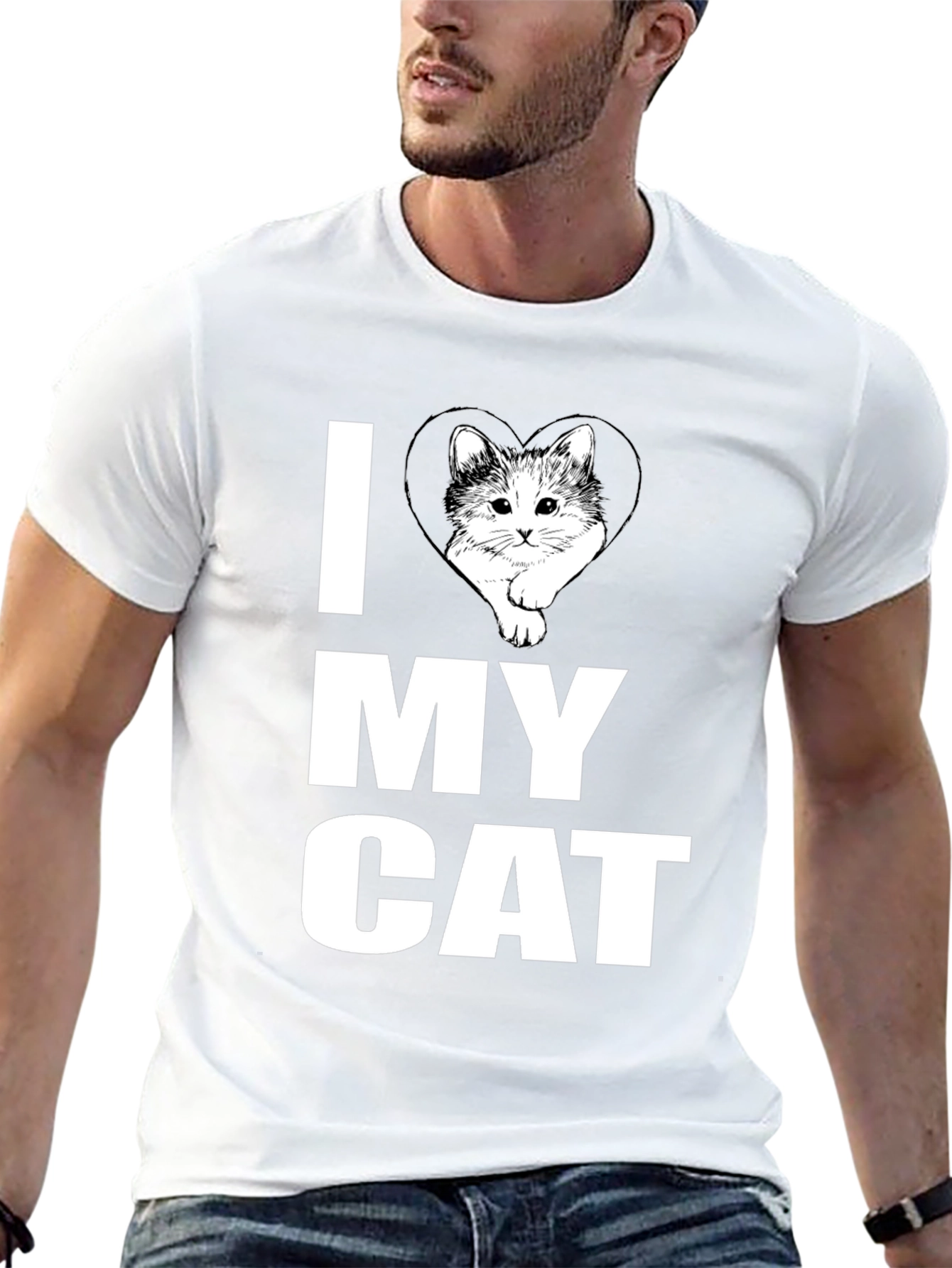 I Heart My Cat Graphic T-Shirt Black Cotton