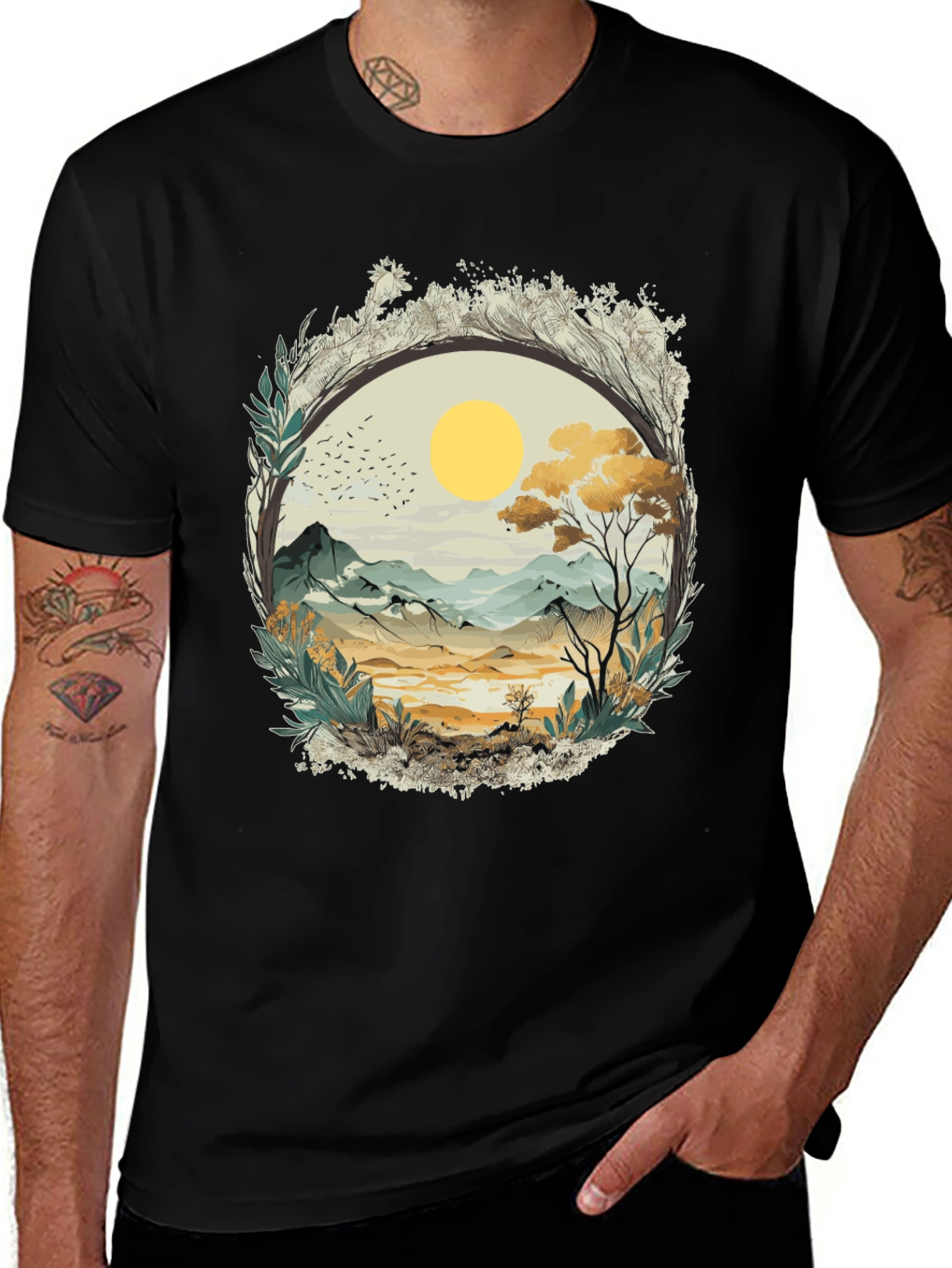 Nature Scene Graphic Tee - Black Cotton Comfort