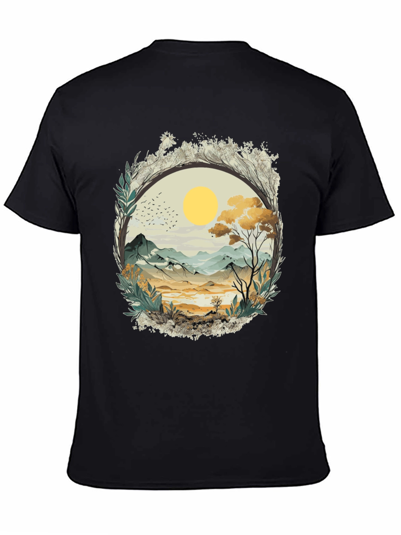Nature Scene Graphic Tee - Black Cotton Comfort