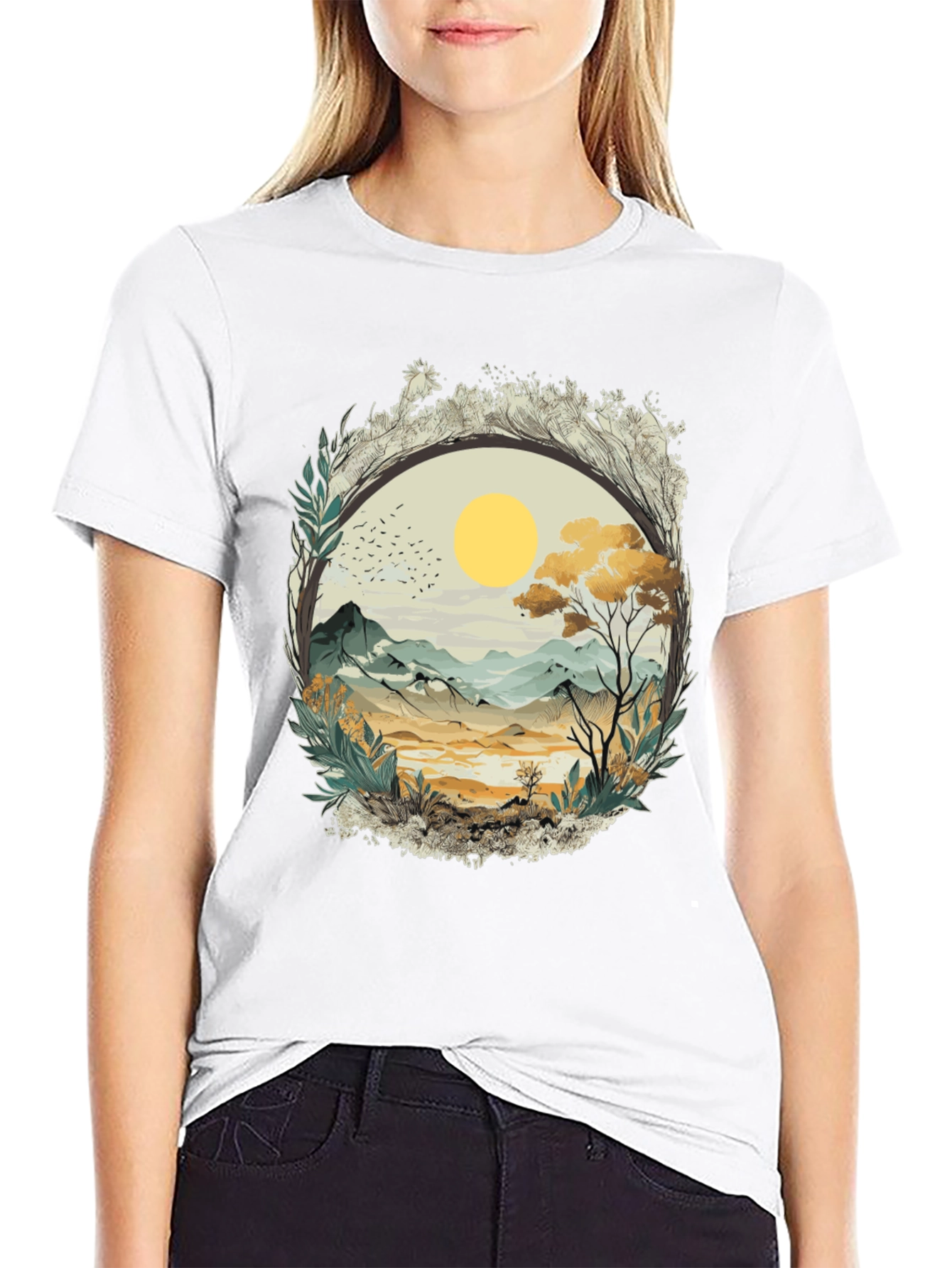 Nature Scene Graphic Tee - Black Cotton Comfort
