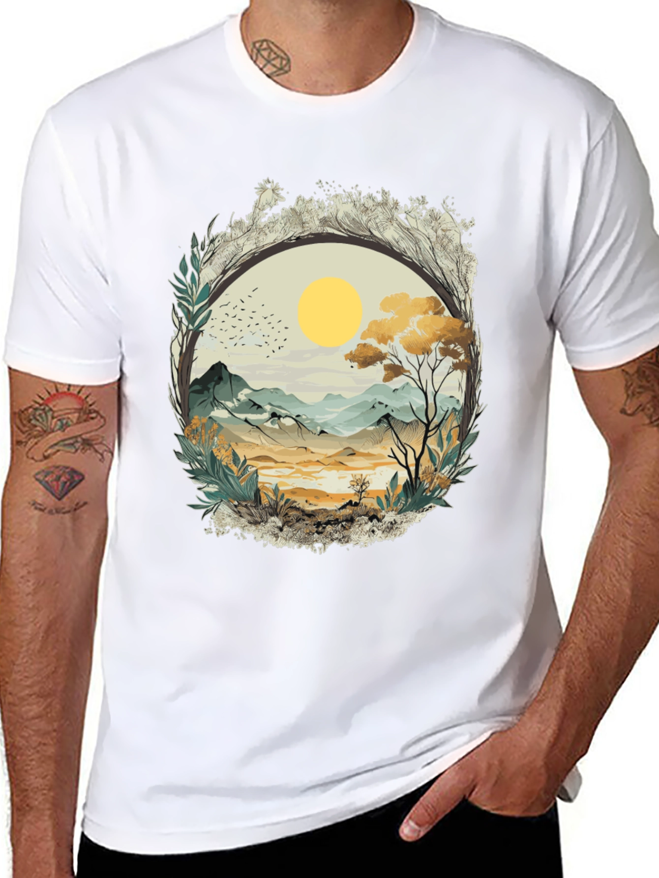 Nature Scene Graphic Tee - Black Cotton Comfort