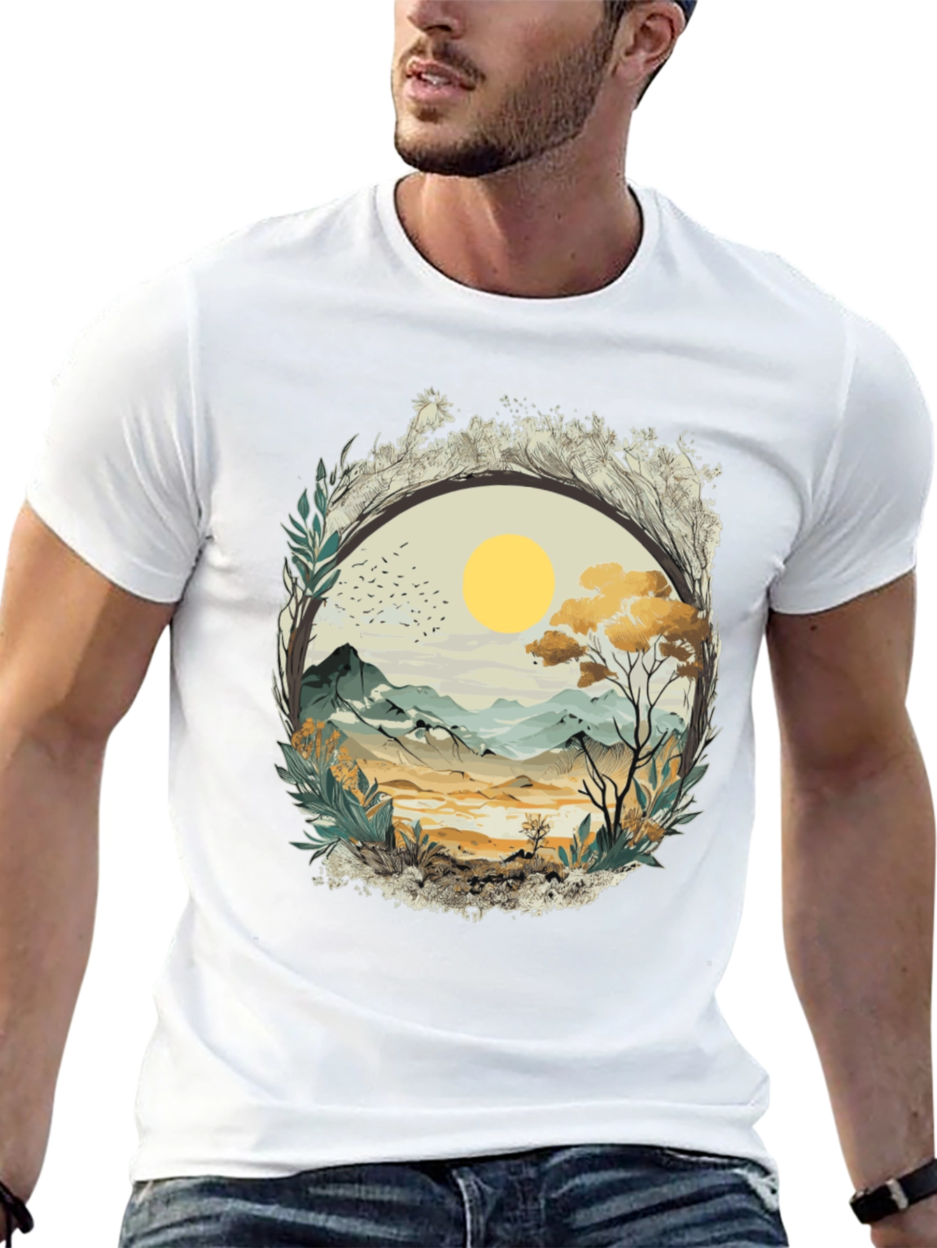 Nature Scene Graphic Tee - Black Cotton Comfort