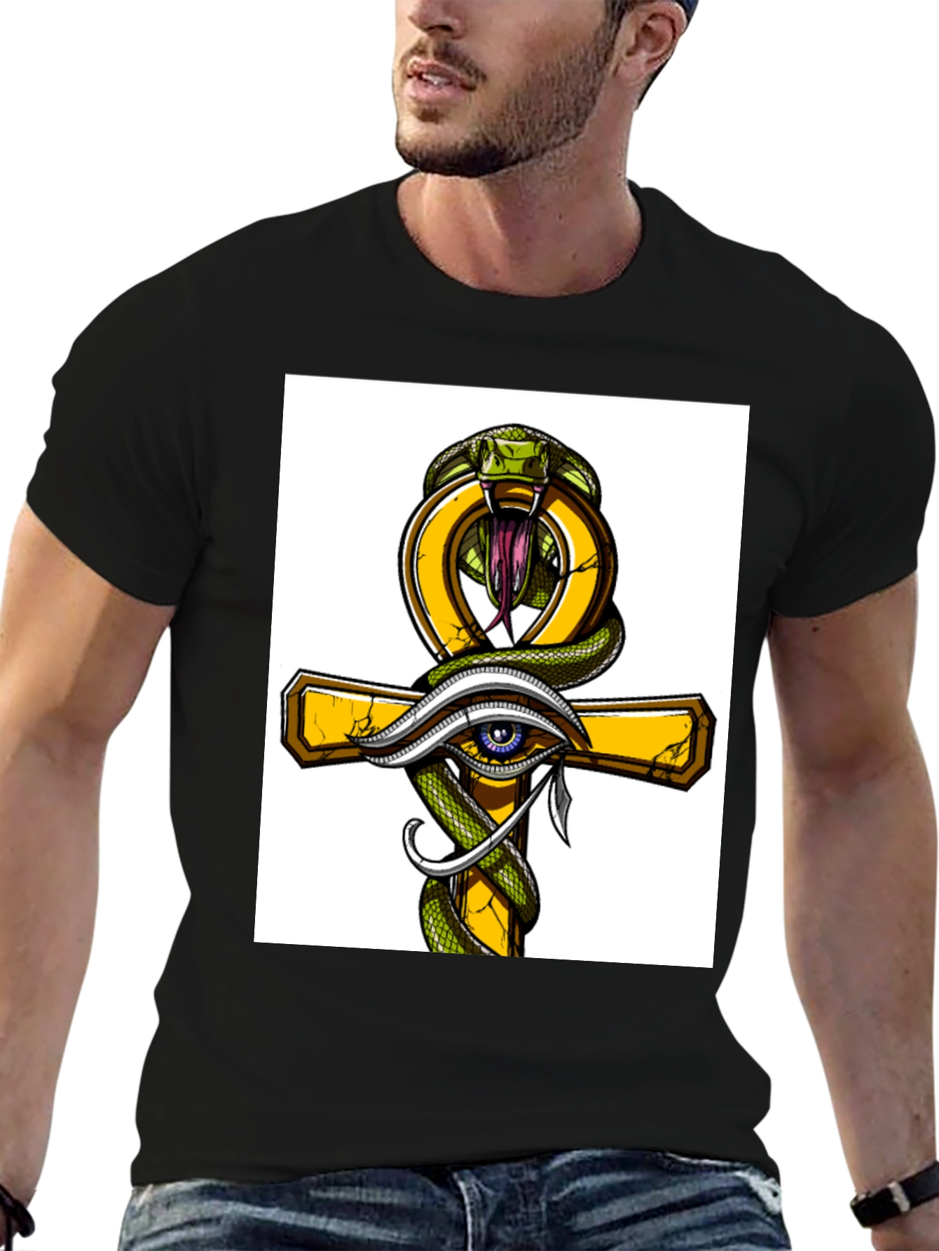 Ankh Snake & Eye T-Shirt - Stylish Graphic Tee