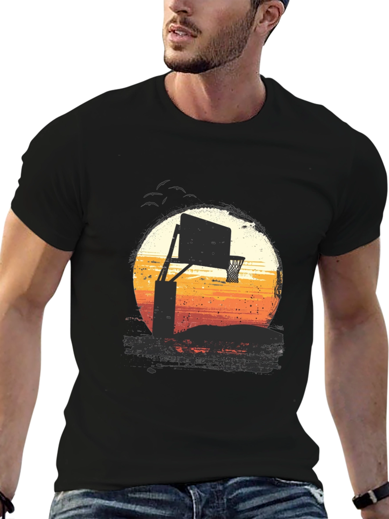 Sunset Basketball Hoop Graphic Tee