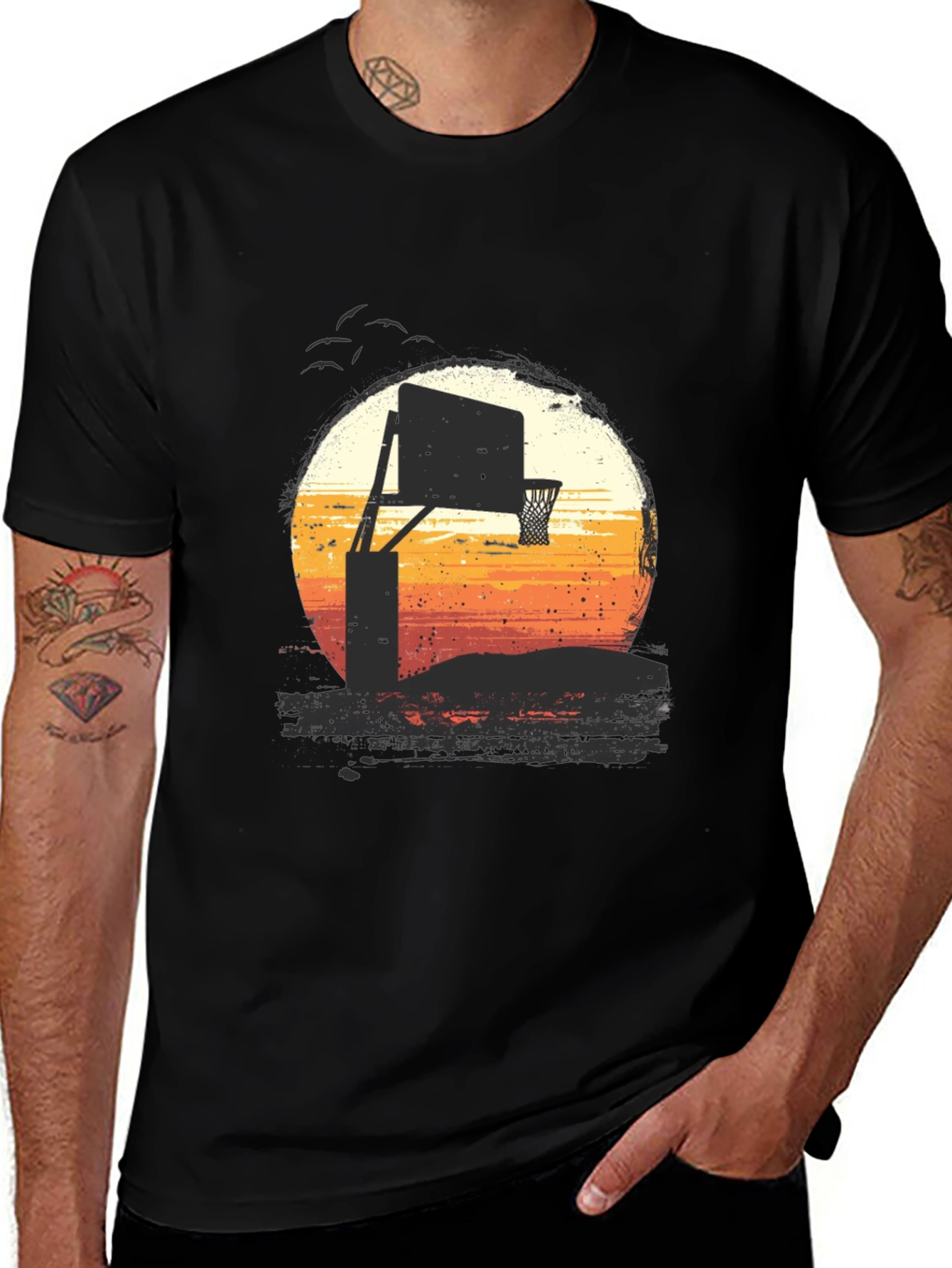 Sunset Basketball Hoop Graphic Tee