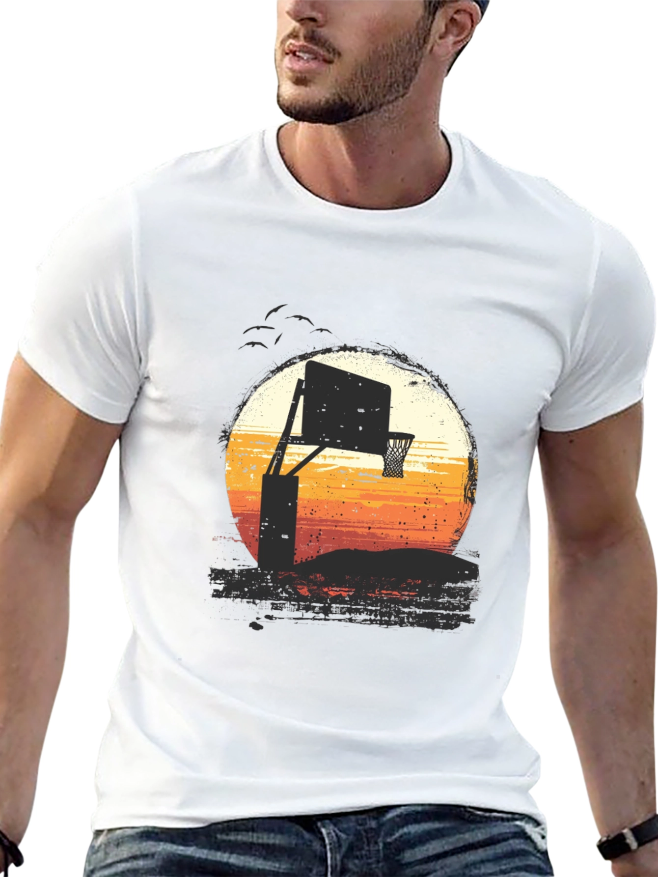 Sunset Basketball Hoop Graphic Tee