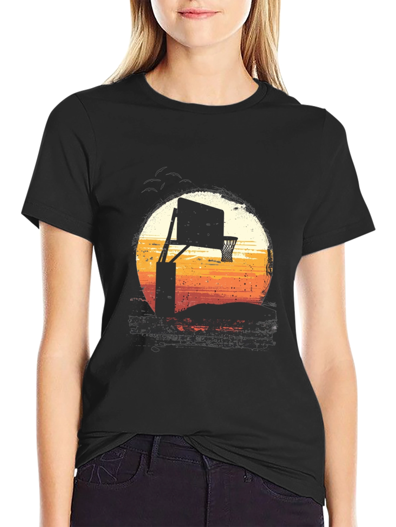 Sunset Basketball Hoop Graphic Tee