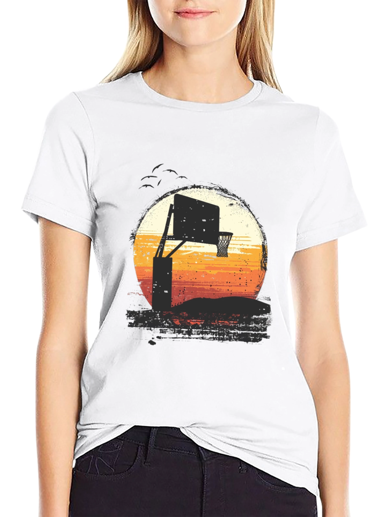 Sunset Basketball Hoop Graphic Tee
