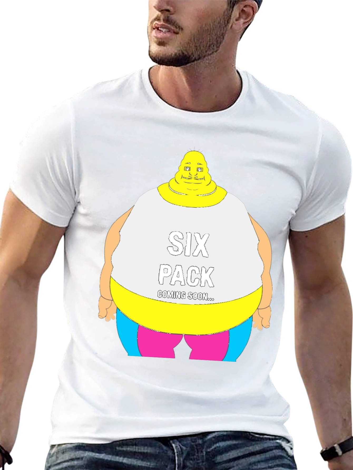 Humorous Six Pack Coming Soon Graphic Tee