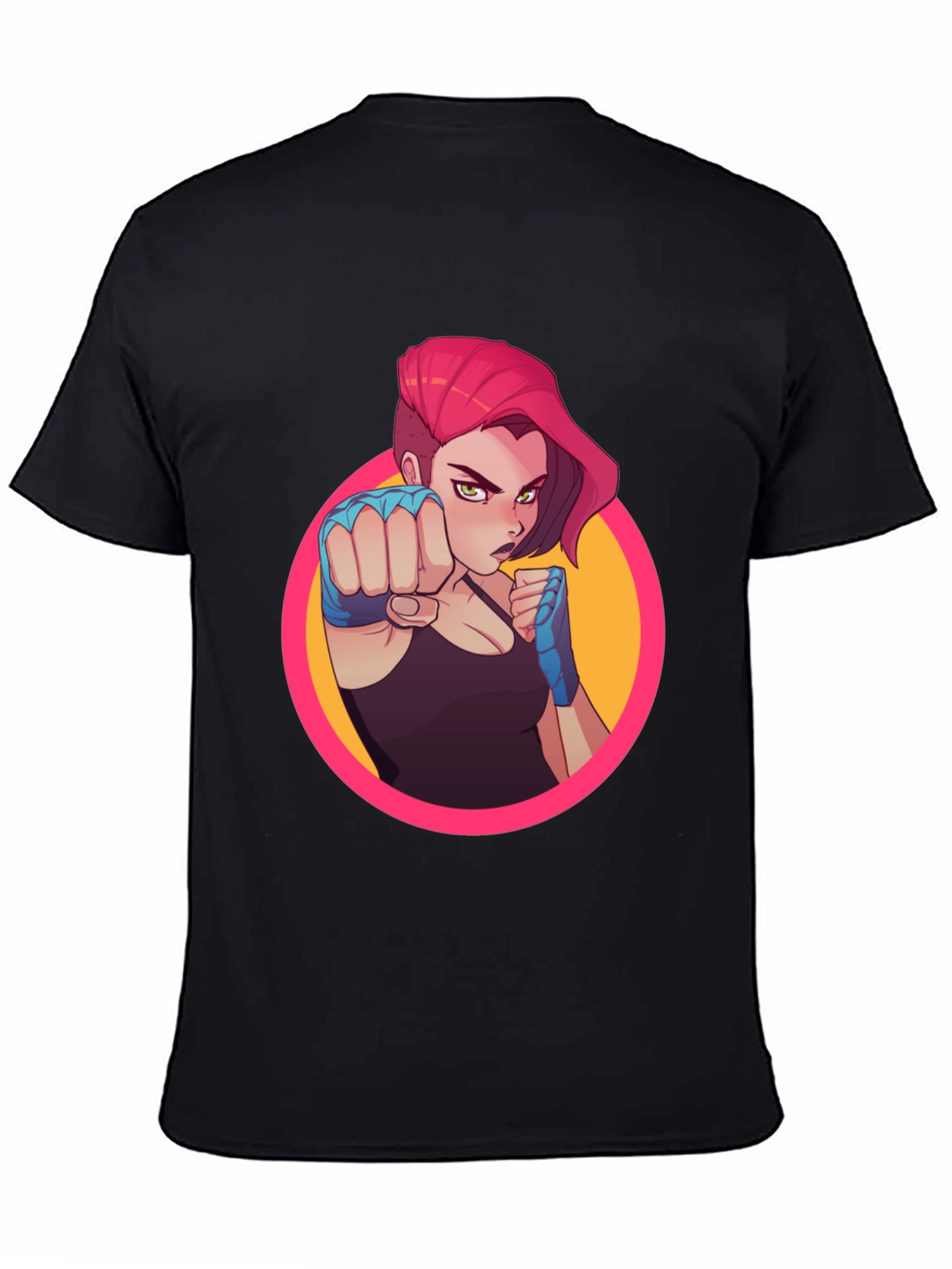 Fighter Girl Graphic Print Black T-Shirt