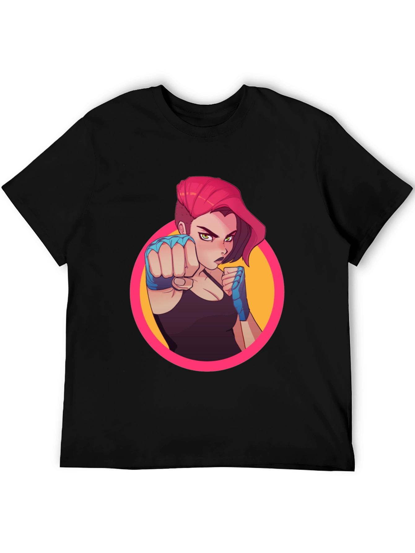 Fighter Girl Graphic Print Black T-Shirt