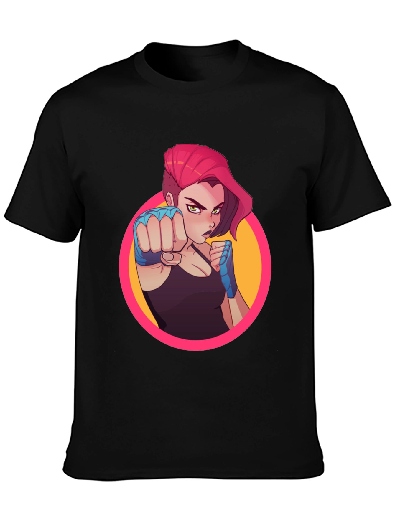 Fighter Girl Graphic Print Black T-Shirt