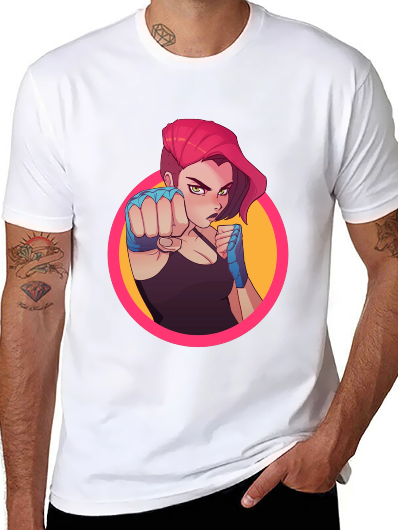 Fighter Girl Graphic Print Black T-Shirt