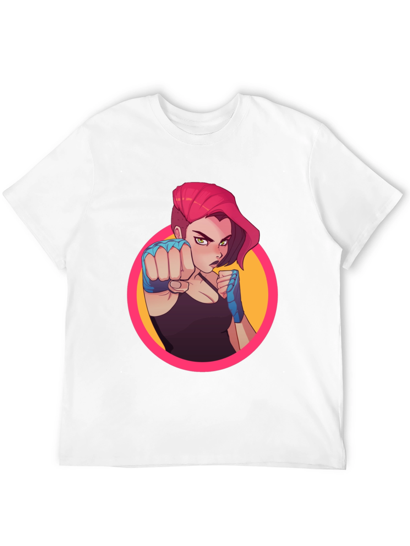 Fighter Girl Graphic Print Black T-Shirt