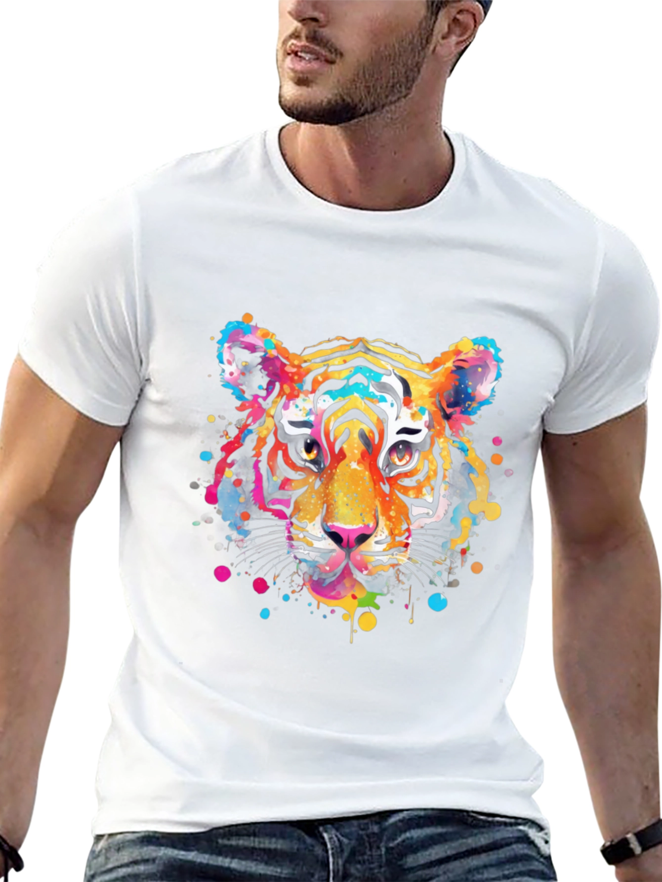 Vibrant Tiger Graphic Print Black T-Shirt