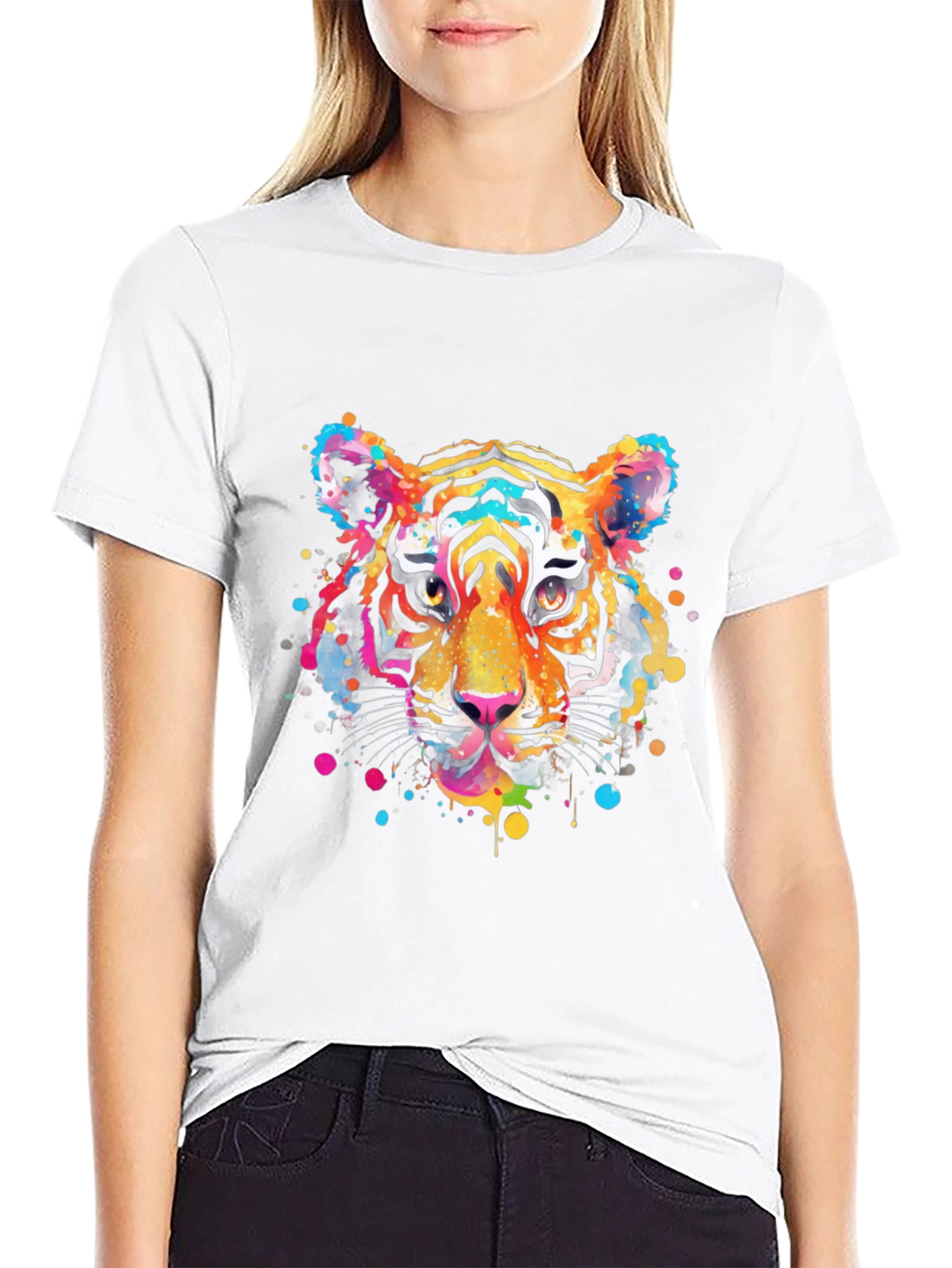 Vibrant Tiger Graphic Print Black T-Shirt