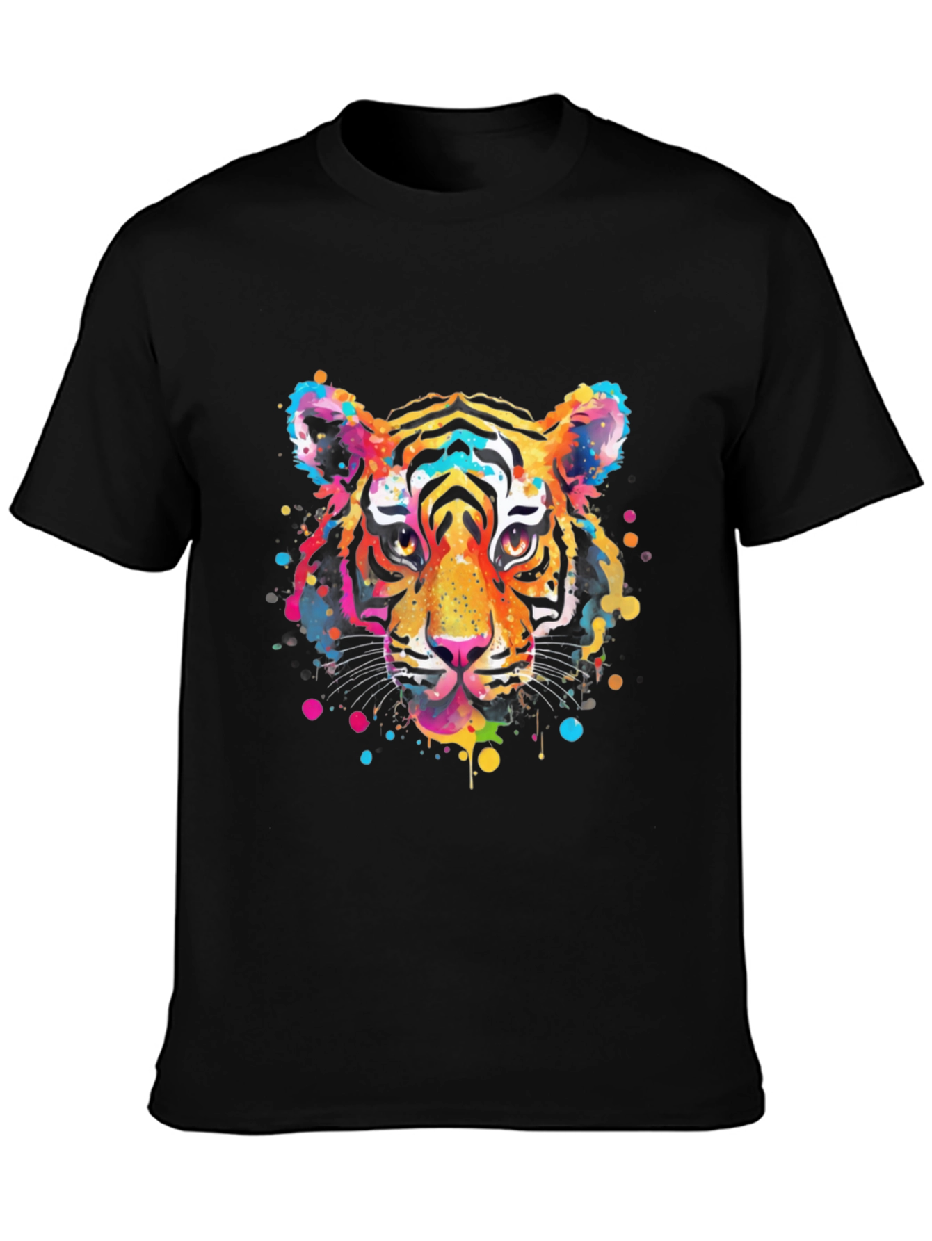 Vibrant Tiger Graphic Print Black T-Shirt