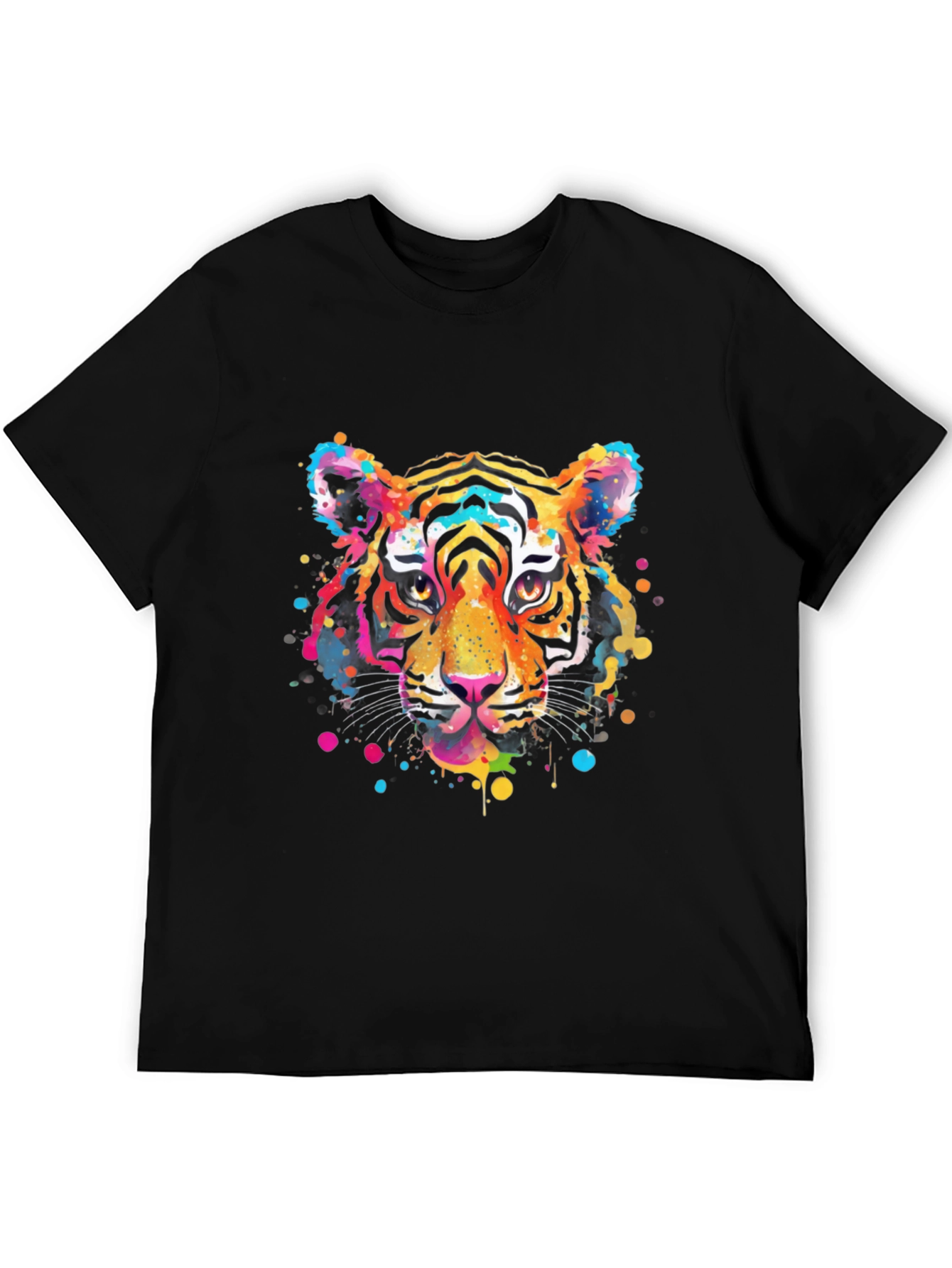 Vibrant Tiger Graphic Print Black T-Shirt