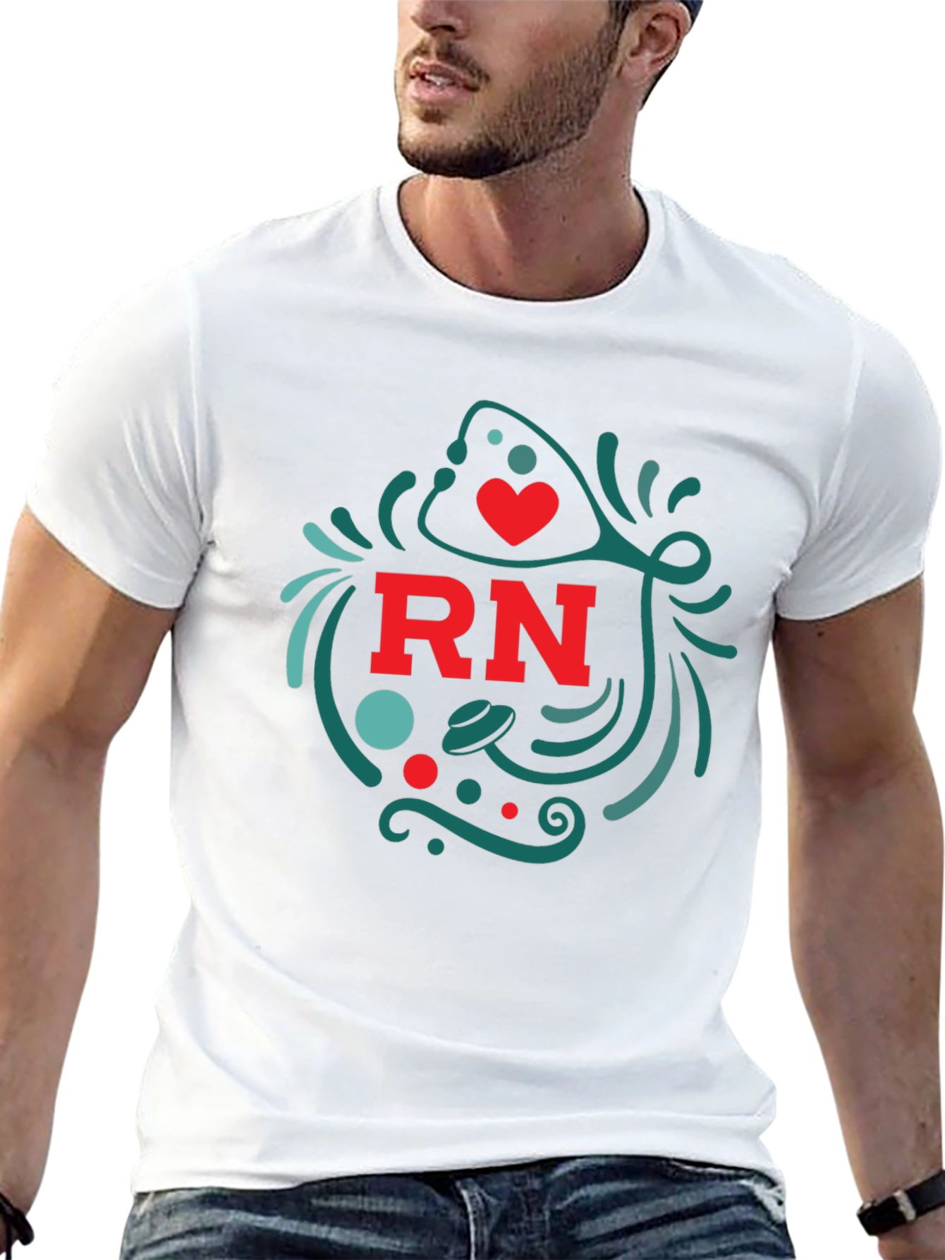 RN Nurse T-Shirt with Heart and Stethoscope Design