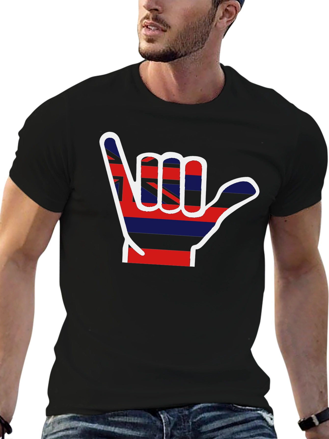 Hang Loose Hawaiian Flag Shaka Graphic T-Shirt