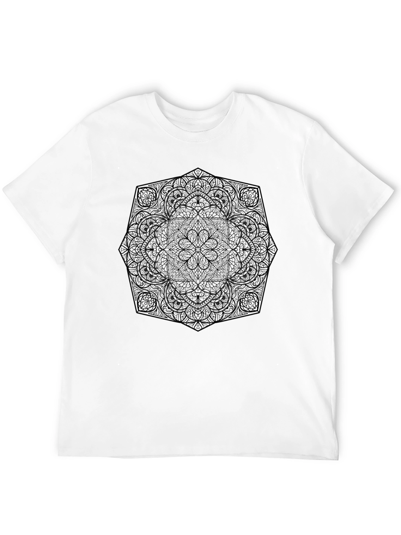 Black Mandala Print Mens T-Shirt