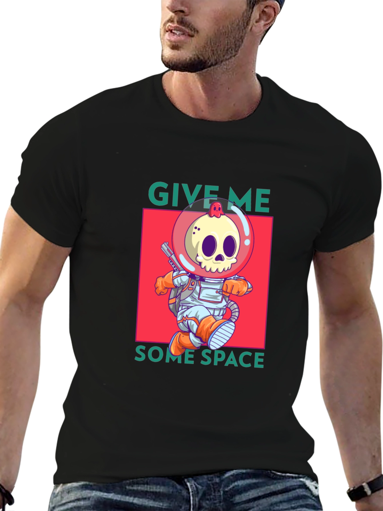 Funny Space Skull Graphic T-Shirt