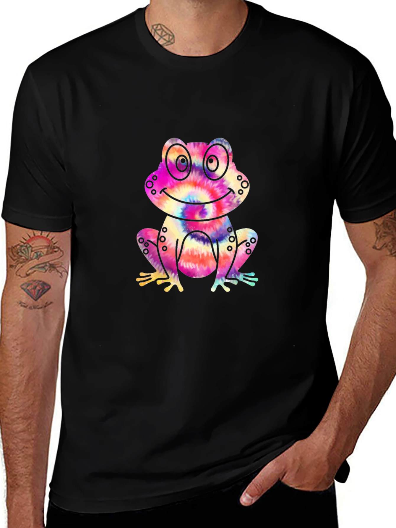 Tie-Dye Frog Graphic Black T-Shirt
