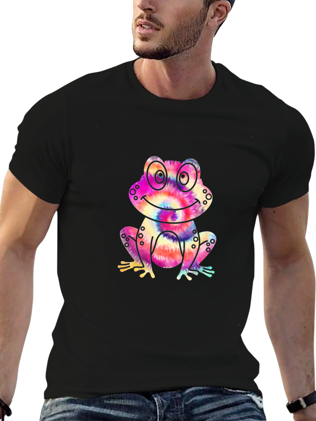 Tie-Dye Frog Graphic Black T-Shirt