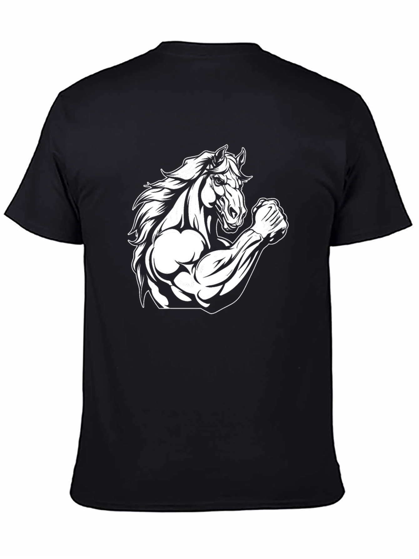 Horse Flex Muscle Mens Black Graphic T-Shirt
