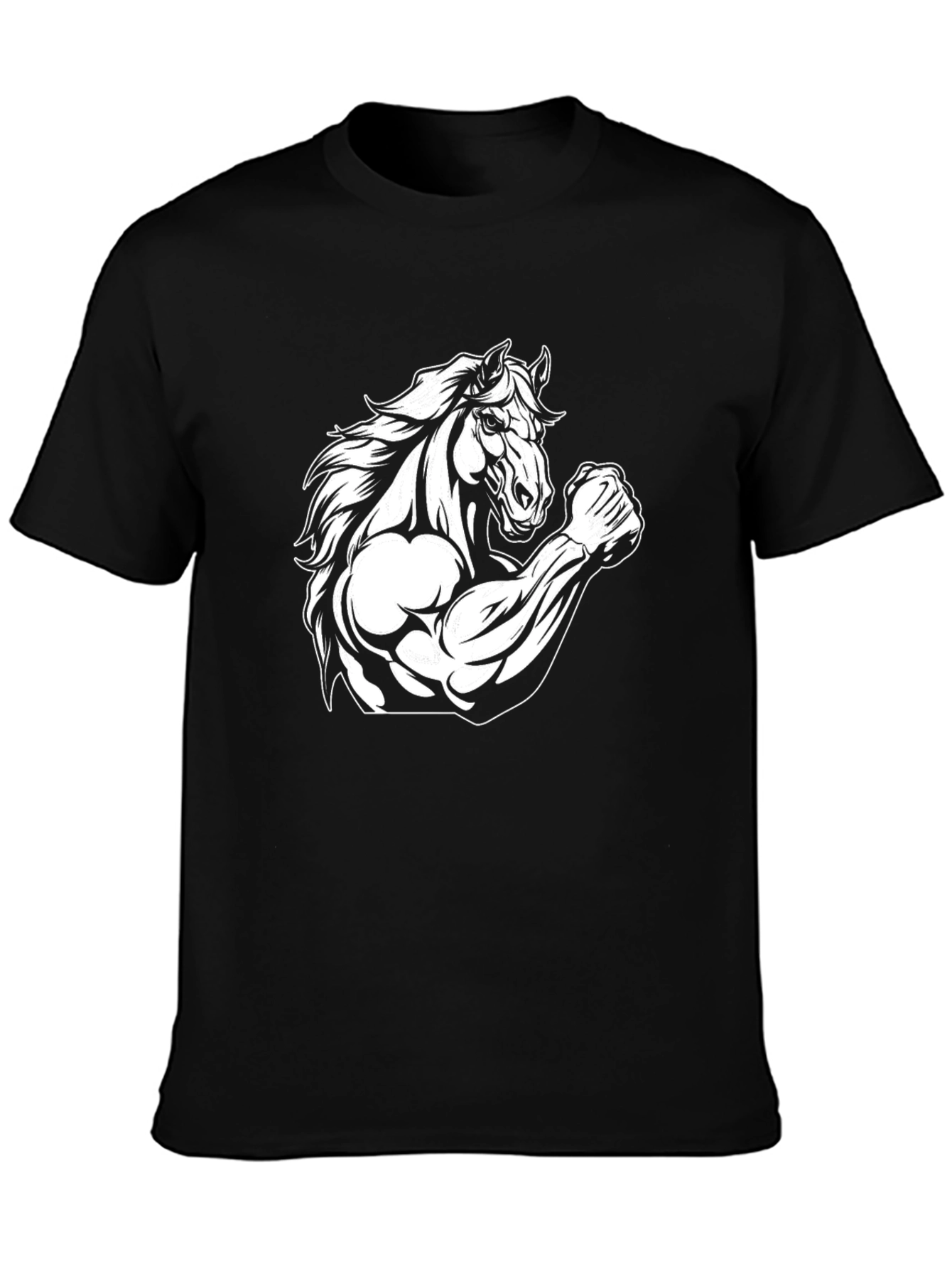 Horse Flex Muscle Mens Black Graphic T-Shirt