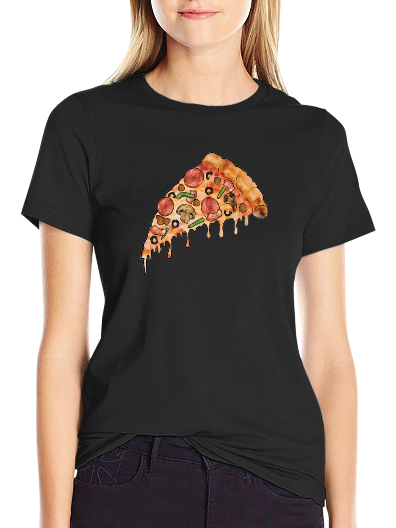 Pizza Slice Graphic T-Shirt - Casual Black Tee