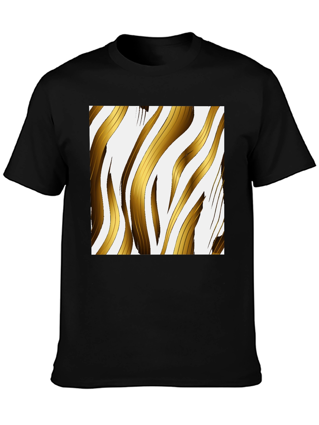Gold Stripe Print Black T-Shirt