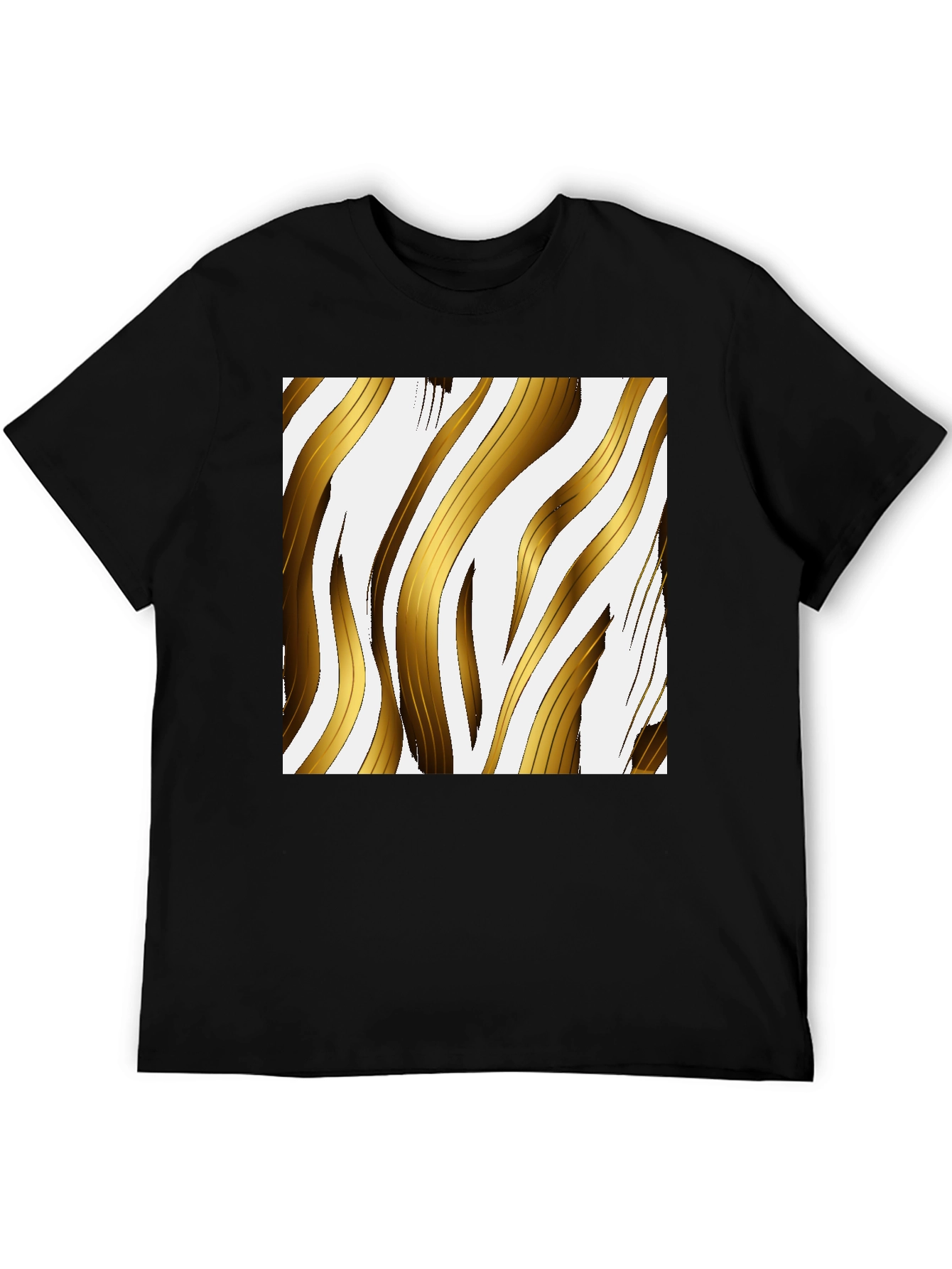Gold Stripe Print Black T-Shirt