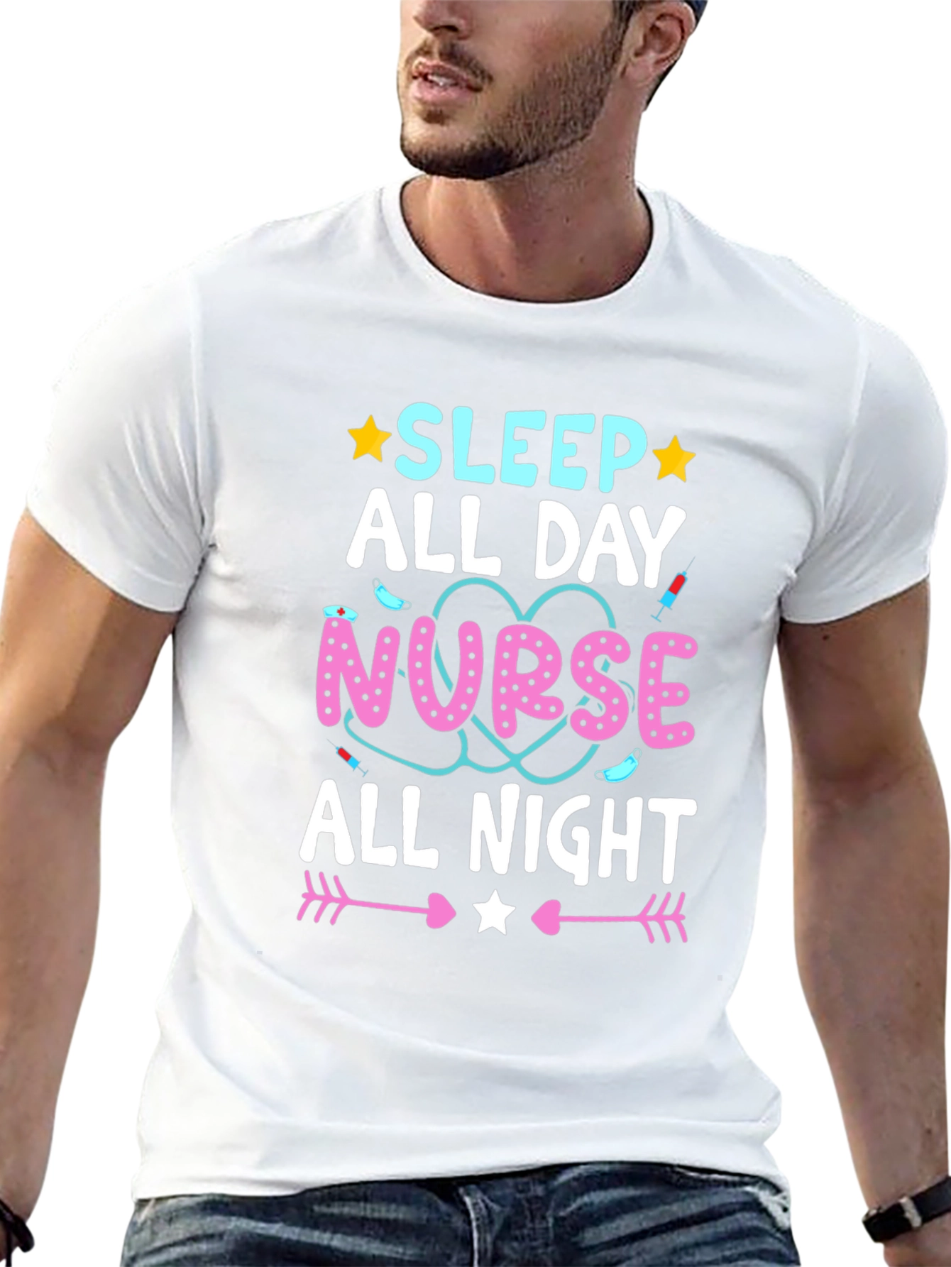 Nurse Sleep All Day All Night Black T-Shirt