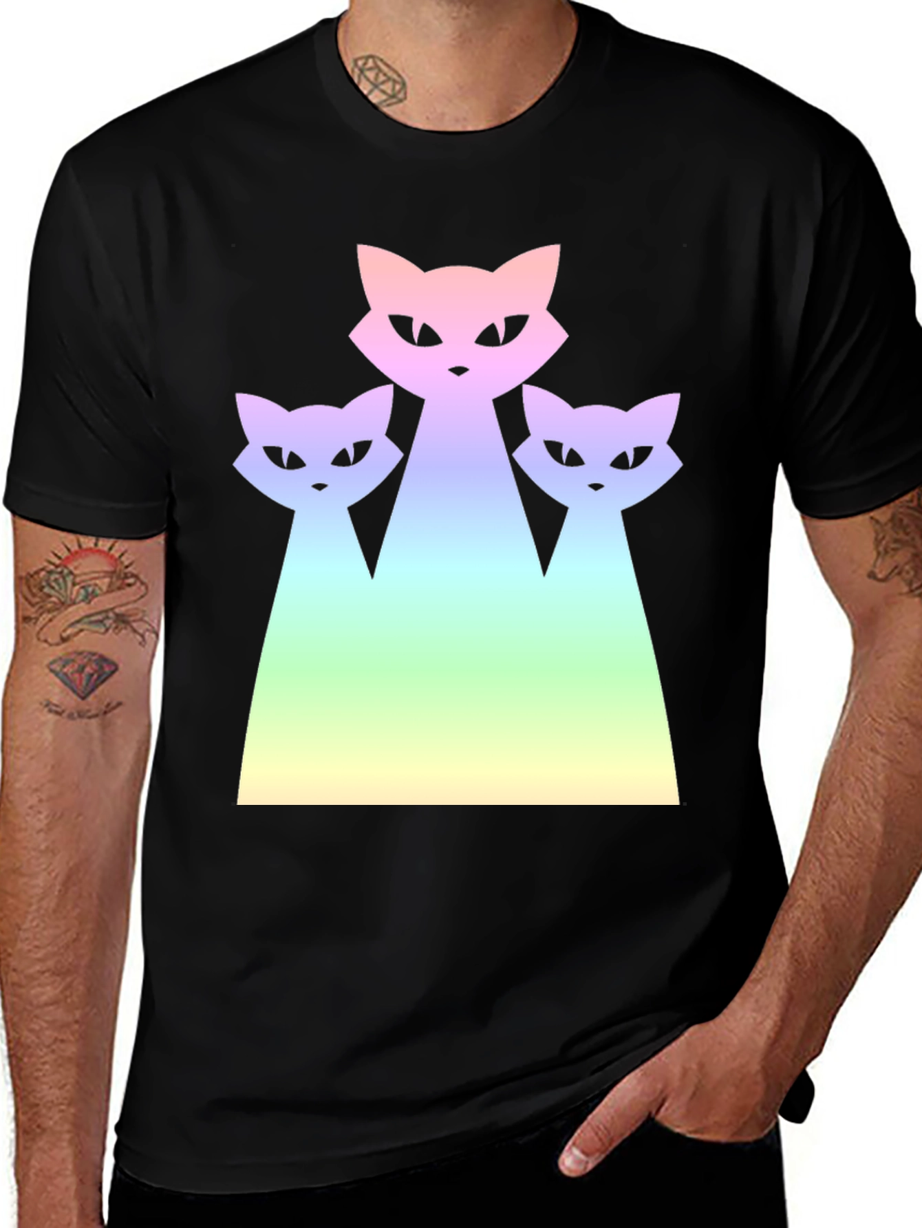 Gradient Cat Trio Black T-Shirt
