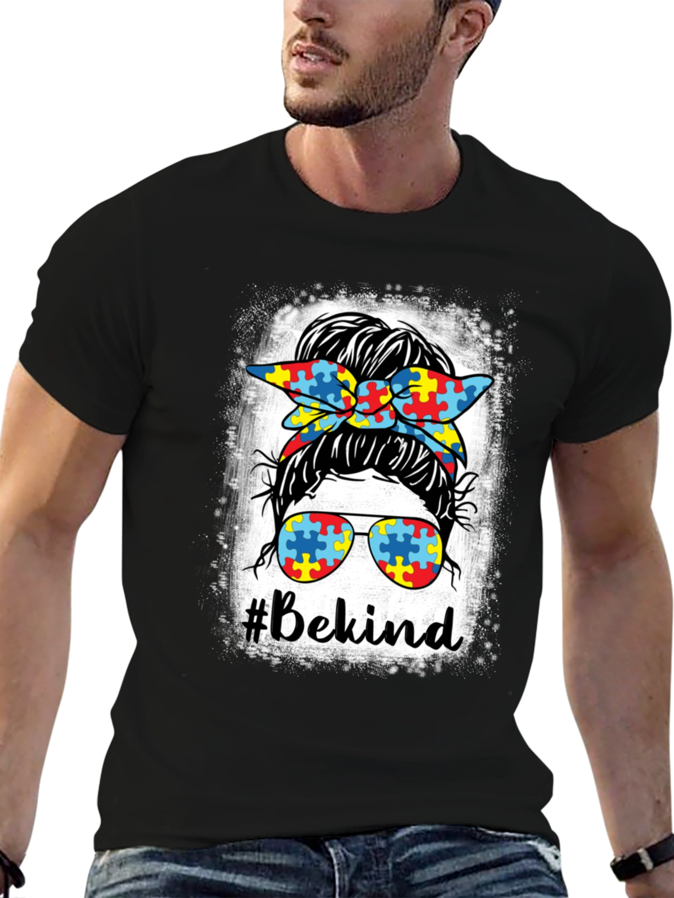 #Bekind Autism Awareness Messy Bun T-Shirt