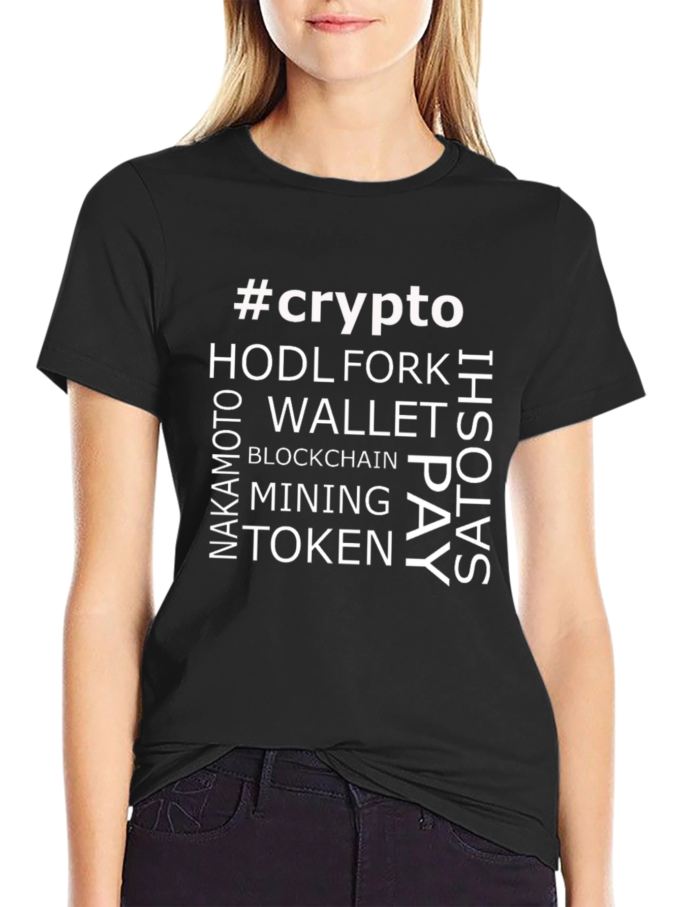 Crypto Word Art Black T-Shirt - Blockchain HODL