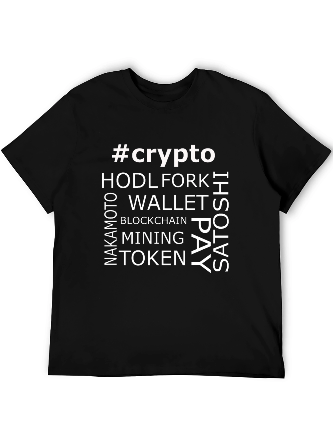 Crypto Word Art Black T-Shirt - Blockchain HODL