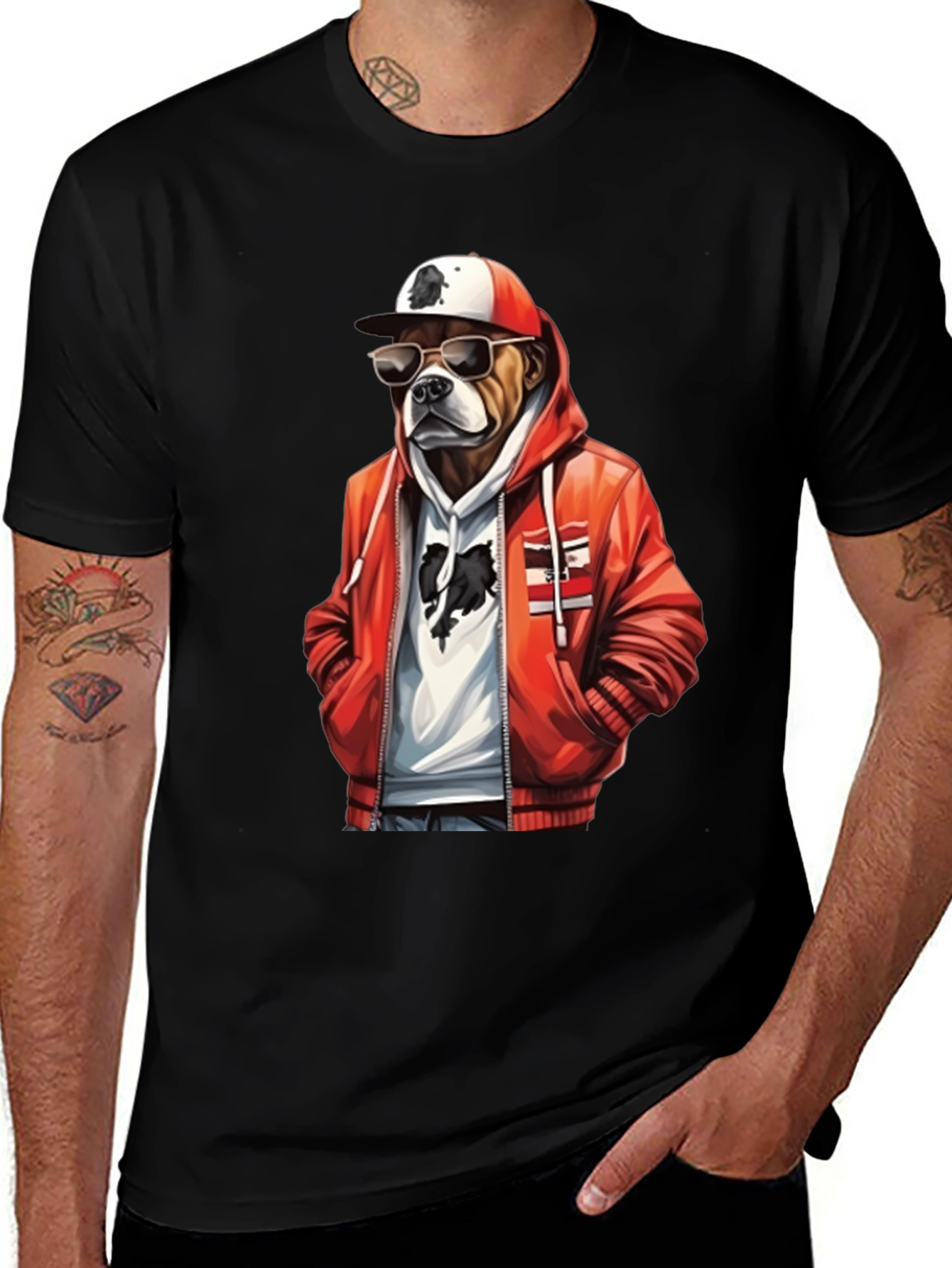 Cool Dog T-Shirt: Bulldog in Hoodie & Shades