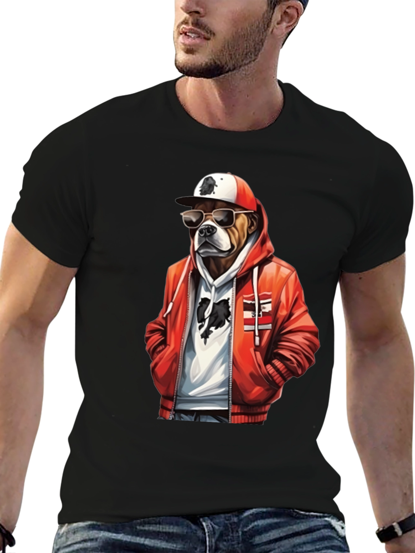 Cool Dog T-Shirt: Bulldog in Hoodie & Shades